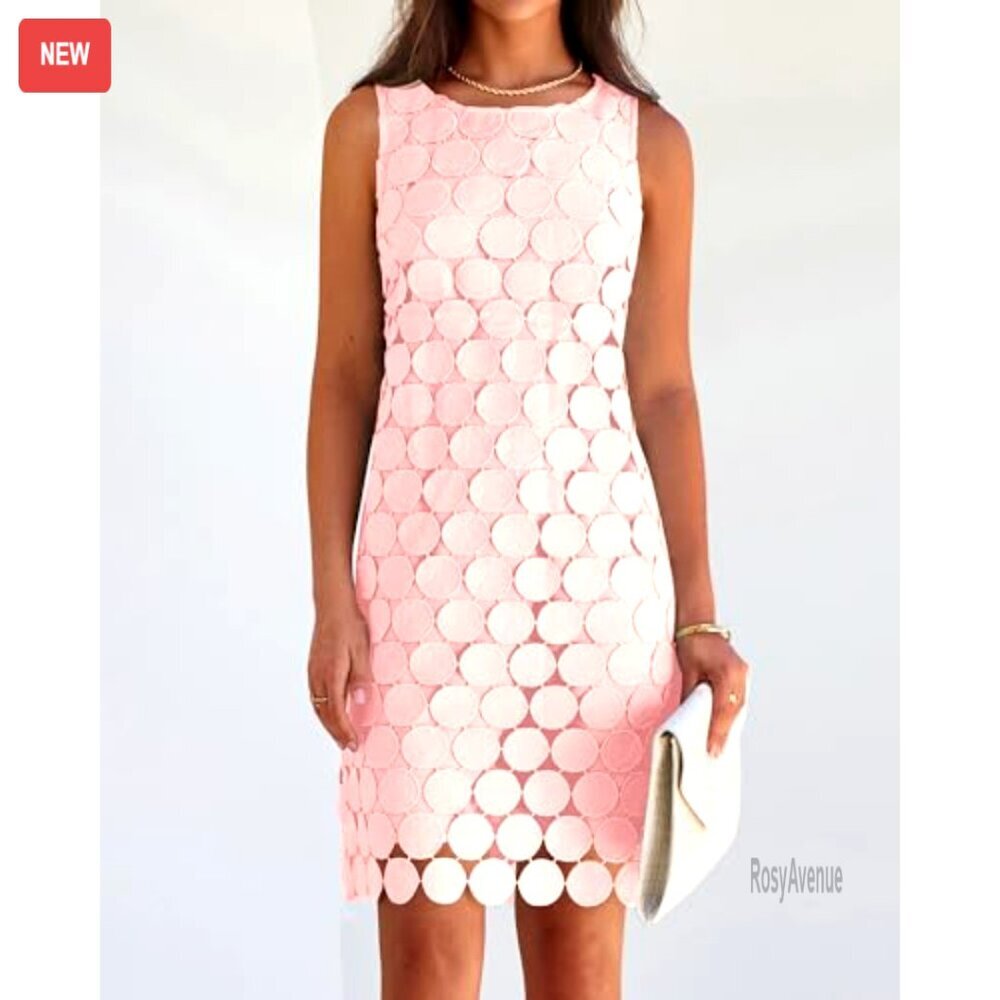 Sleeveless Mini Dress with Circle Embroidery, Hollow Out Back, Lightweight - Picture 3 of 6